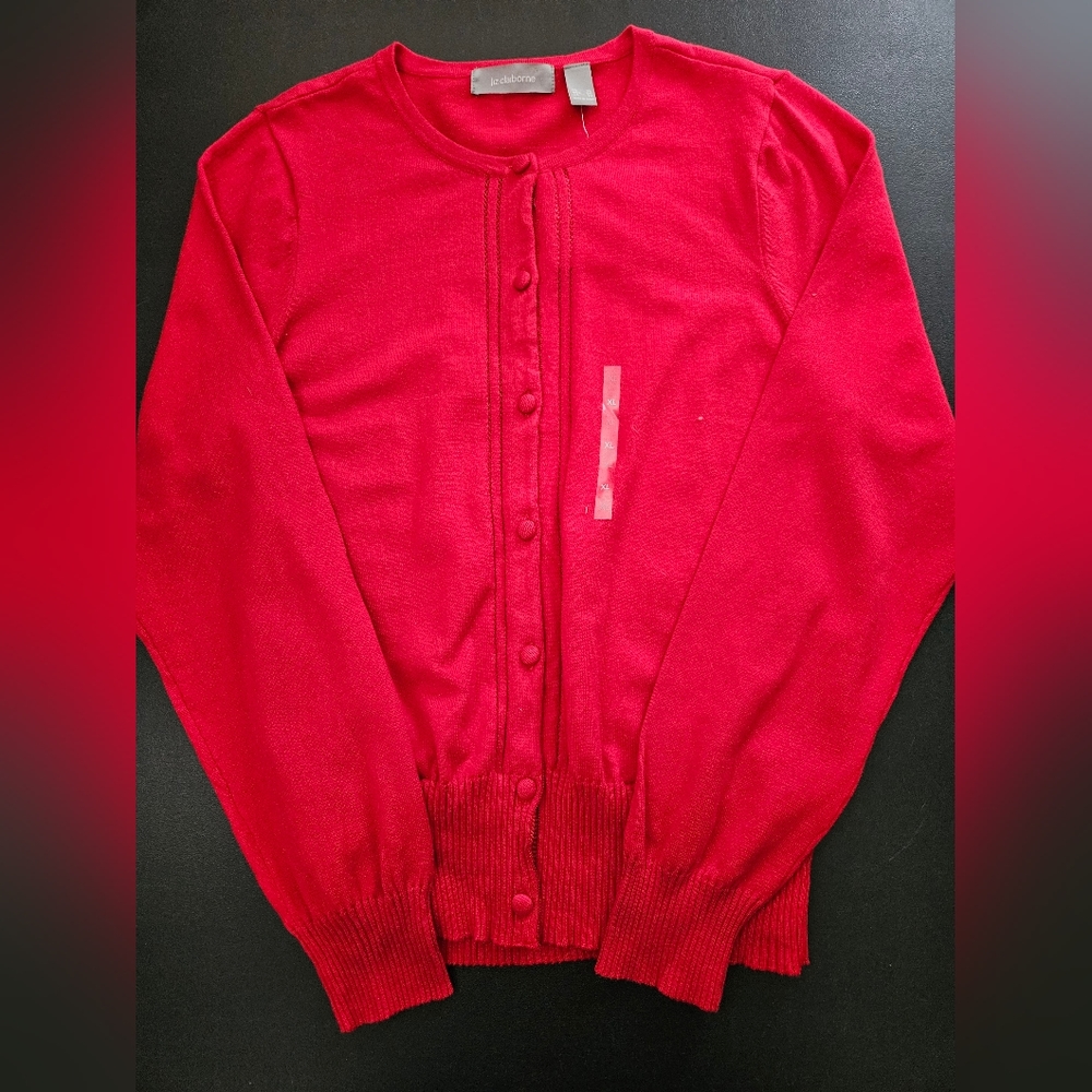 NWT - Liz Claiborne Cotton Blend Red Cardigan - Size XL